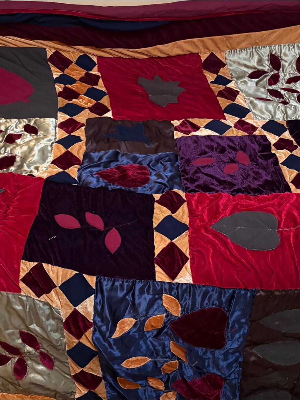 Patchwork Velvet Comforter in Red, Navy & Purple - Unbranded